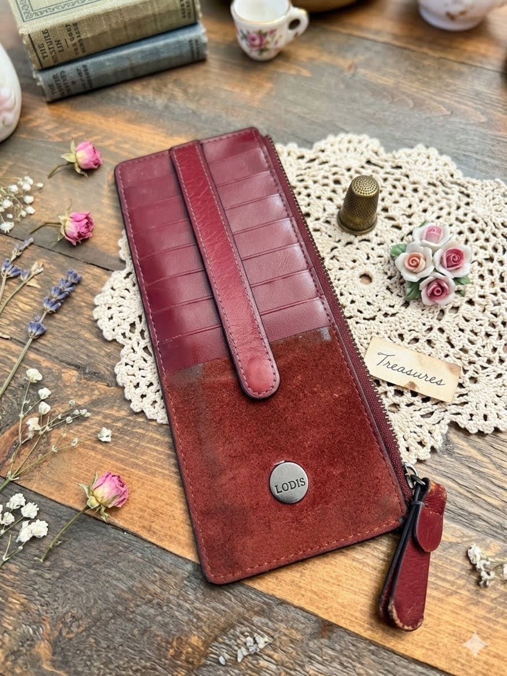 Lodis Red Leather Slim Multi Card Stacker Wallet Case with ID Window RFID GUC